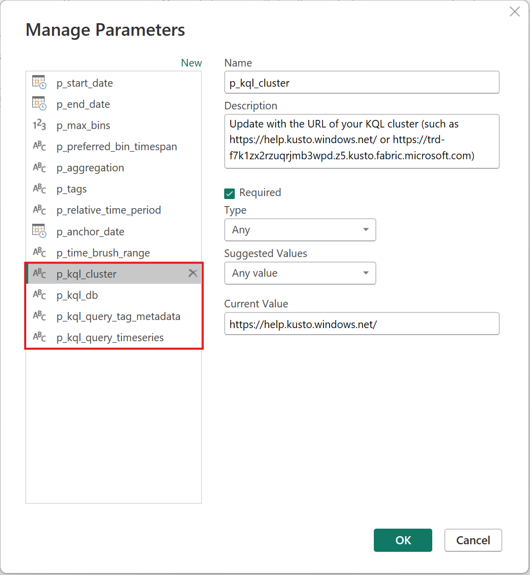 Update parameter values